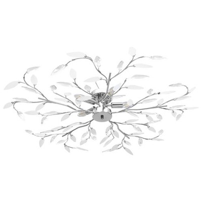 Deckenlampe mit Acryl Kristall Blatt Armen für 5 E14 Leuchtmittel weiß