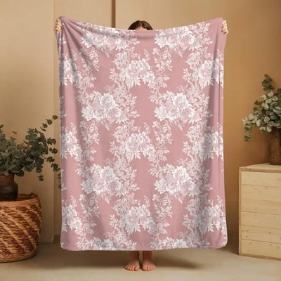 Shabby Chic Rose Floral Throw Blanket Vintage Cottage Style