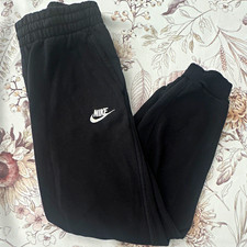 Nike youth Black Fleece Jogger Pants Size L Drawstring Pockets Tapered Logo