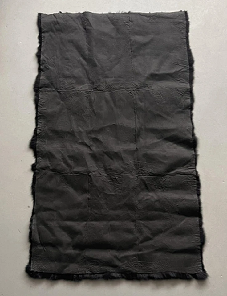 1PC Luxury Real Rabbit Fur Throw Blanket Patchwork Skin Rug 22x44" Leather Black - Image 4 of 4