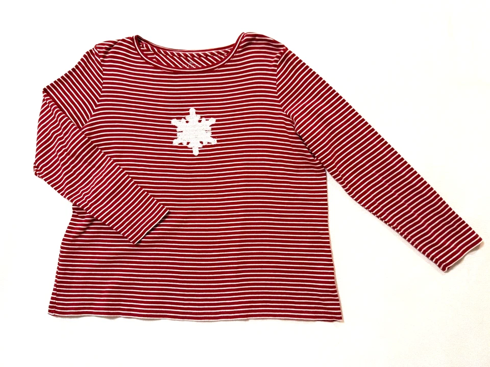Talbots亮片雪花上衣 1X P 红色条纹长袖棉质 T 恤套衫 — 第 3/4 张图片