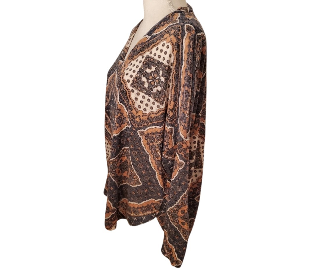 Entro Boho Patchwork Print Long Sleeve Fall Top  … - image 2
