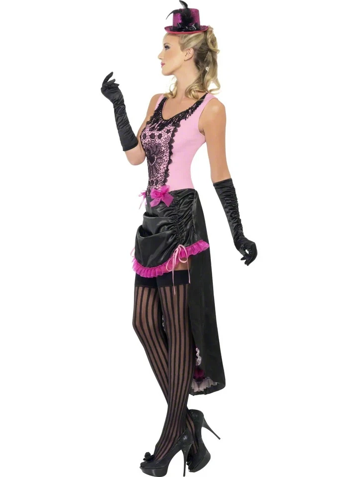 Салон девочка/французская банка взрослых розовый и черный поли атлас костюм платье SM - Изображение 4 из 4