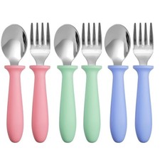 Toddler Utensil Set 6 Piece Forks and Spoons Kids Silverware with Plastic Handle