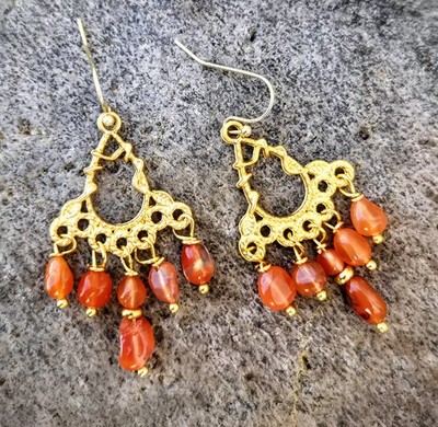 Cascading Fiery Carnelian In Morrocan's Sophistication Gold Plated Earrings 