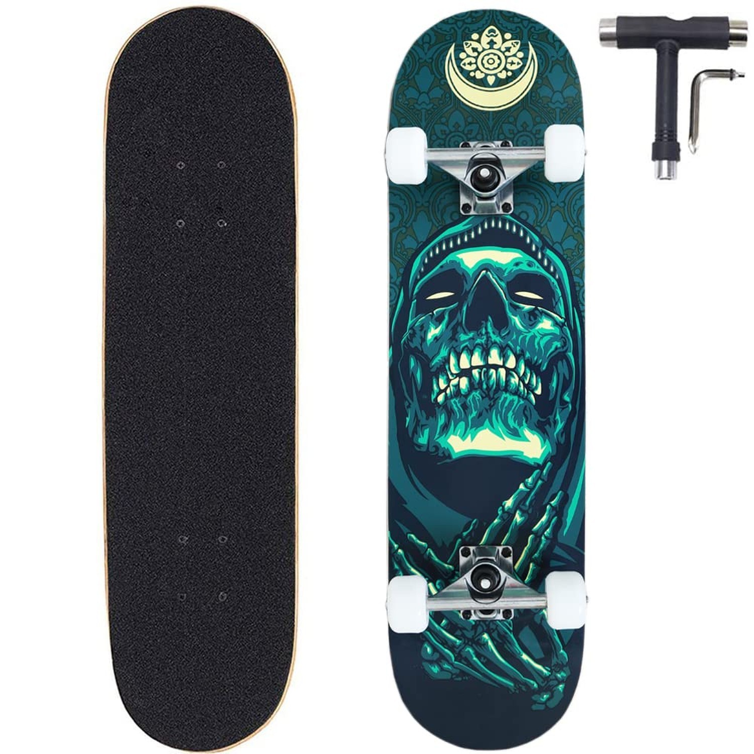ANNEE 31x8 Inch Pro Skateboard Complete,7 Layer Canadian Maple Wood Double Ki...