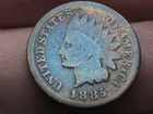 1885 Indian Head Cent Penny- Good Details, Blue Toned