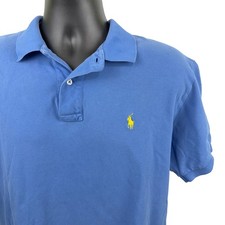 Polo Ralph Lauren Mens Large Blue Short Sleeve Pique Polo Shirt Yellow Pony Logo
