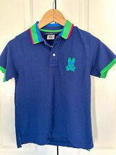 Psycho Bunny Youth Polo Shirt M 10/12 Blue Short Sleeve Pima Cotton Bunny Logo