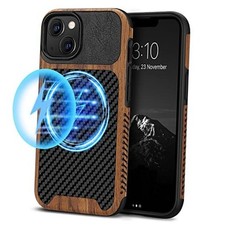 Compatible with iPhone 13 mini Case Wood Grain with Carbon Magnetic Black