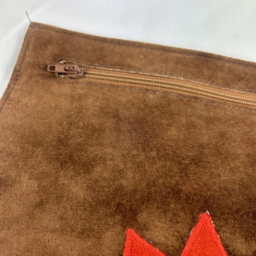 Handmade Travel Pouch Zipper Pocket Embroidered Tulip Brown Suede 8.5” X 8” - Picture 2 of 5