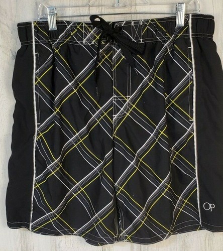 Bañador Pantalones Cortos Ocean Pacific OP Hombres Forrado de Malla L Negro Blanco Verde Lima Gris - Imagen 1 de 5