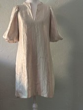 Ann Taylor ivory gold metallic dress Vneck with short balloon sleeves Size 4 NWT