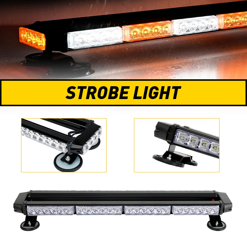 26in 54-LED Dual-Sided Amber/White Emergency Strobe Light Bar for Rooftop