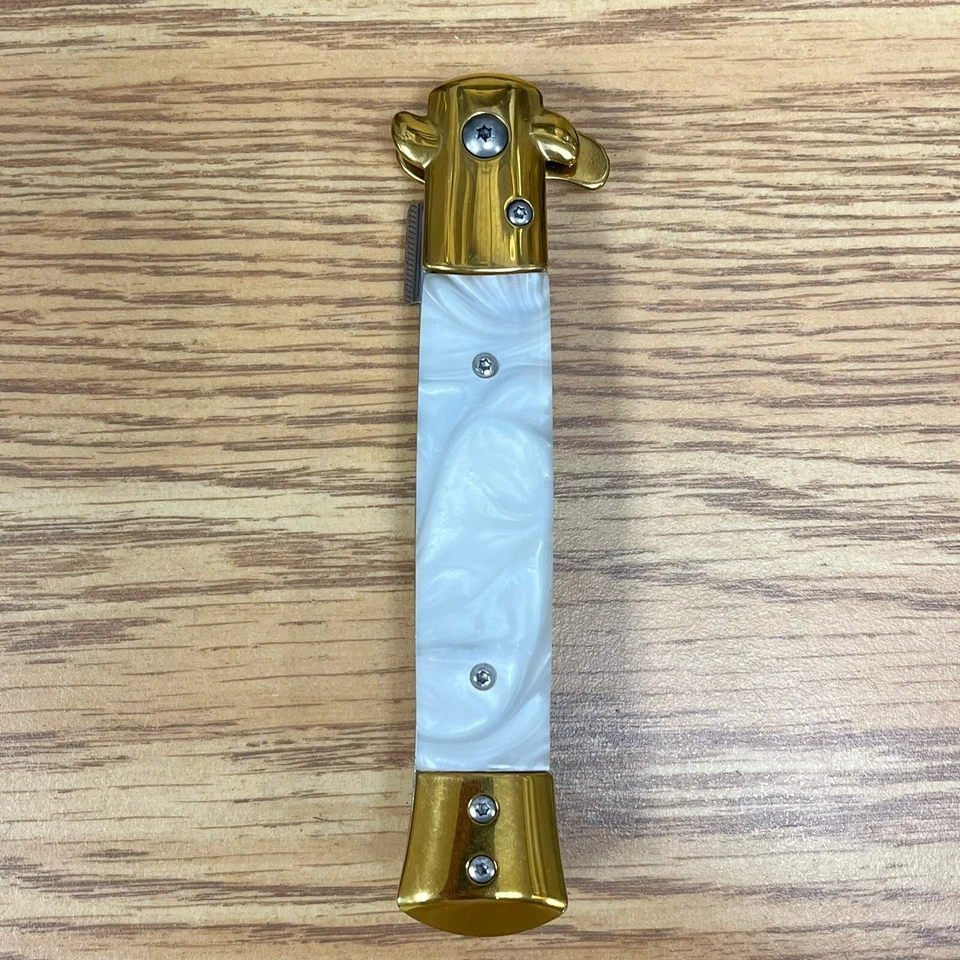 Navaja de Bolsillo Plegable EDC Hoja Abierta Asistida por Resorte Blanco Dorado Táctico 9" Regalo Foto 4 de 4