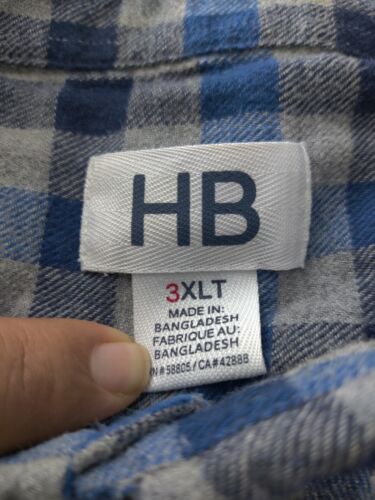 Harbor Bay Shirt Men 3XLT Gray Blue Black Flannel Check Plaid Cotton XXXL Tall - Picture 3 of 11