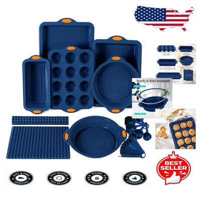8-Piece Silicone Baking Set with Integrated Steel for Strength & Nonstick Finish