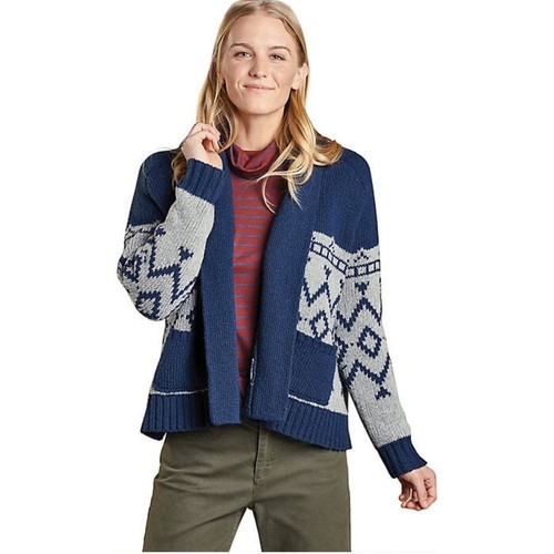 Cardigan maglione donna Toad & Co Nitsa scialle aperto taglia L blu $170 NUOVO misto lana - Foto 3 di 9