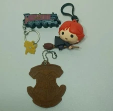 Harry Potter Key Chain Ron Weasley on Broom Train and Logo Keychain Lot 