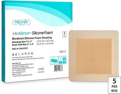 MedVance Bordered Foam Dressing,7''x7''(5''x5''pad)sacrum 80boxes of 5 dressings/box