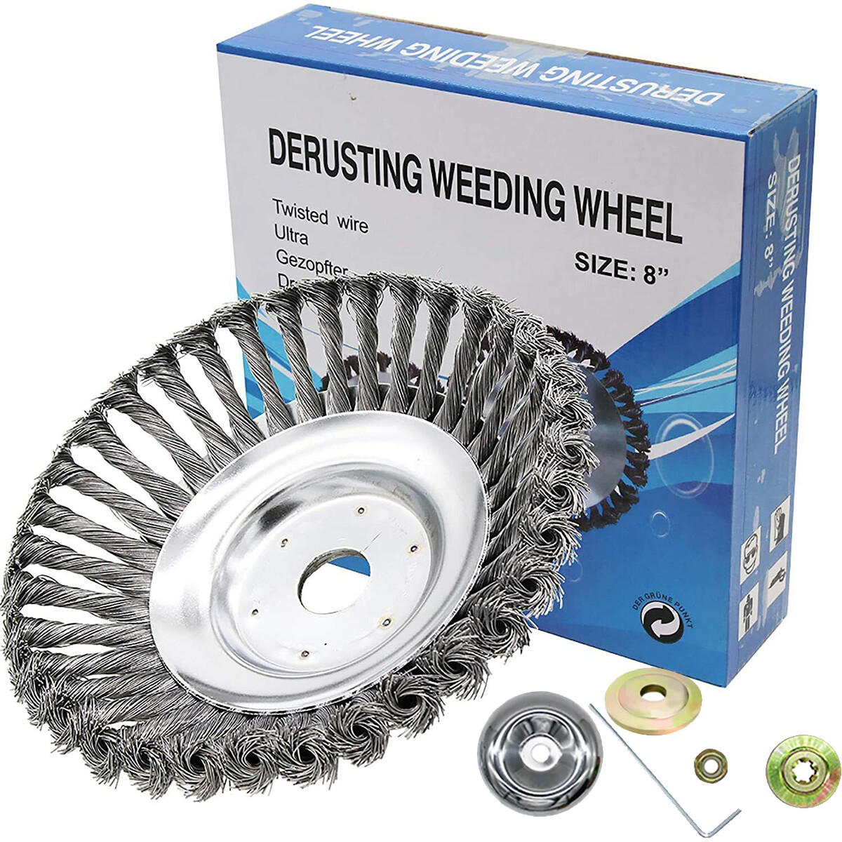 8-Inch Steel Wire Wheel Brush For Weed Eaters & Trimmers - Cutter Head With Adapter Kit (1-Inch Mount)