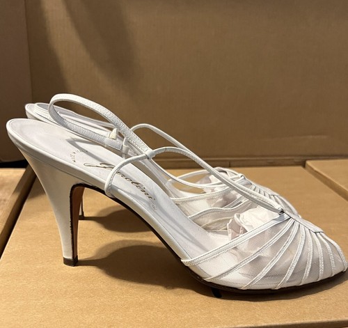 Vintage Garolini Damen Größe 9N schmal weiß Leder Slingback Pumps High Heels - Bild 2 von 9