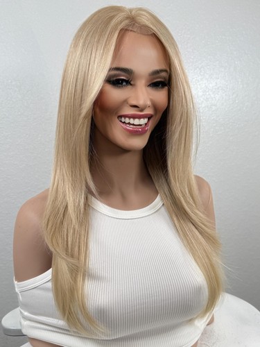 Beige Blonde Hair Wig, Long Layered Curtain Bangs, Straight - Picture 4 of 10