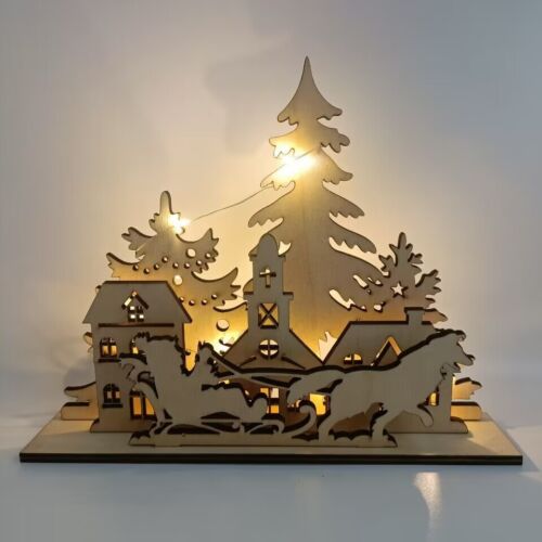 Decorazione Villaggio LED Natale Illumina Scena Legno Bianco Casa Natale Renna - Foto 3 di 3