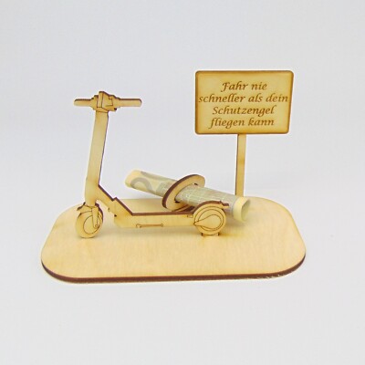 Geldgeschenk Scooter City Roller  Geburtstagsgeschenk Holz Schutzengel