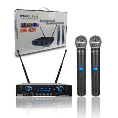 UHF Handheld Wireless Microphone System Audio 2 Channel Karaoke Metal Microphone