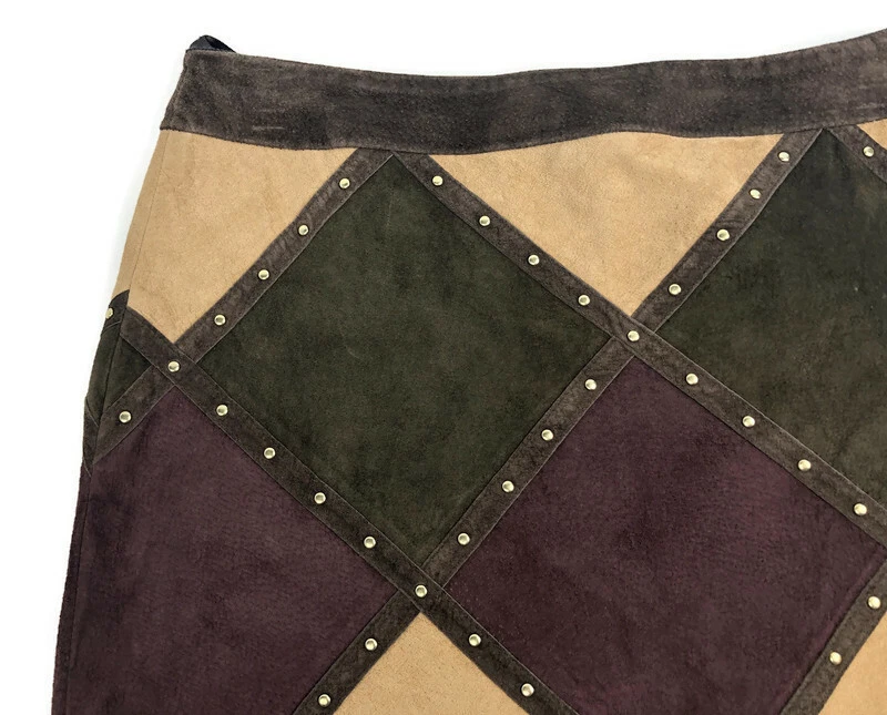 Falda Worth New York Gamuza Cuero Para Mujer Talla 0 Línea A Tachuelas Argyle Diamante Foto 2 de 4