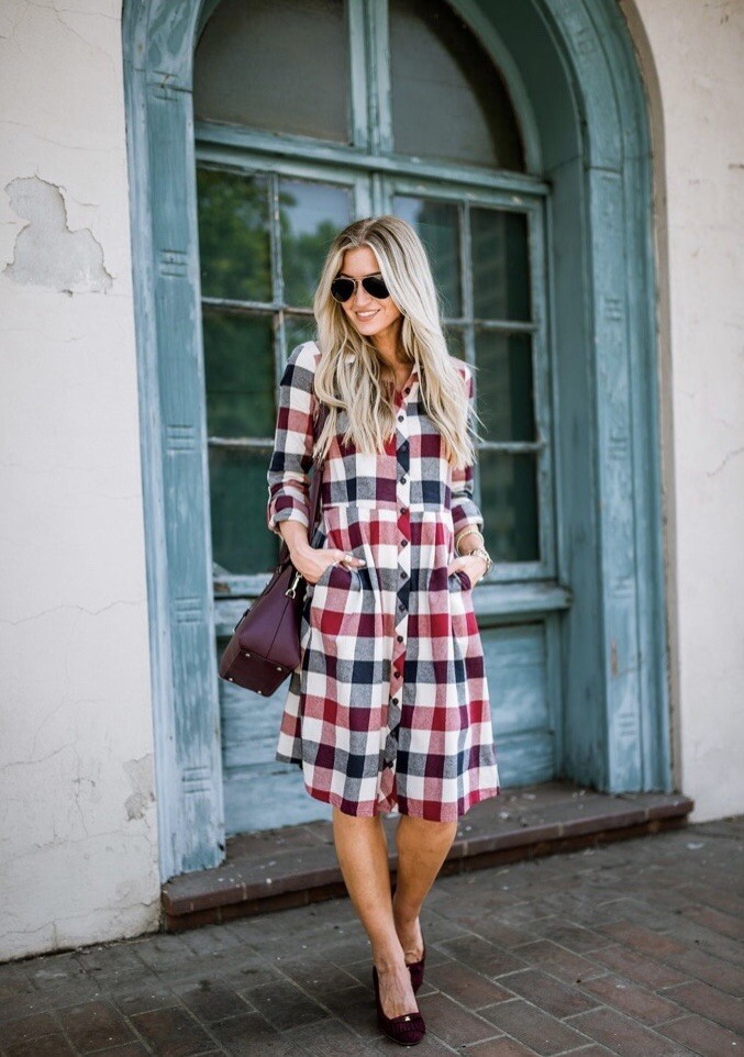 open lace back dress Red Tartan Pleated Button Front Dress – Sail to Sable
