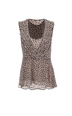 CAbi #3612 ''Flutter Blouse'' Cheetah Print Two-Piece Tops Small $96.00 NWT