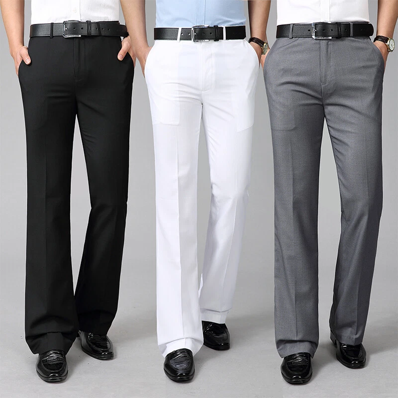 Men Bell Bottom Pants Retro 60s 70s Flare Formal Dress Trousers Slim Fit  Casual