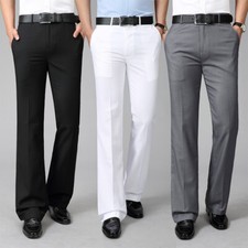 Men Bell Bottom Pants Retro 60s 70s Flare Formal Dress Trousers Slim Fit Casual