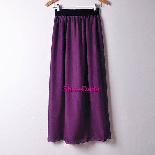 Women Maxi Skirt Chiffon Pleated Layer Retro Hot Long Dress Elastic Waist Lining - Picture 30 of 43