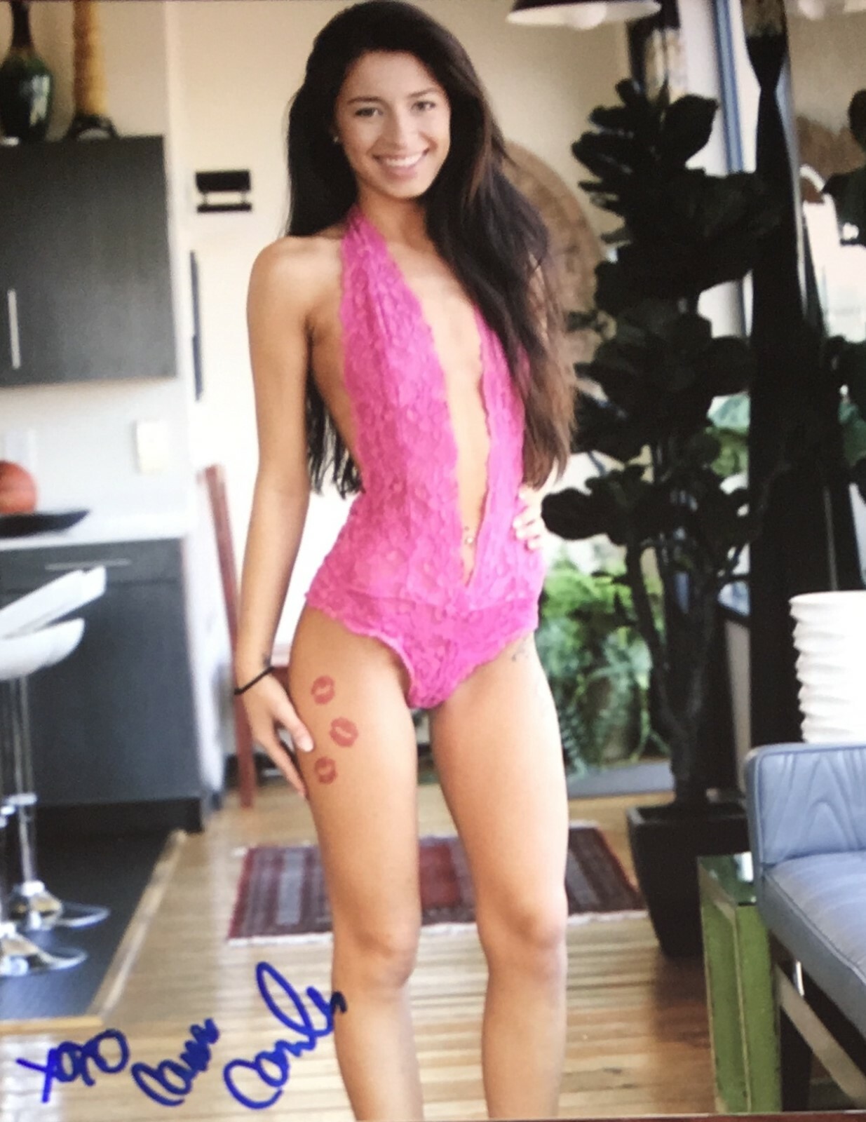 Cameron Canela Hott In Pink Lingerie Signed 8x10 Photo Adult Model COA