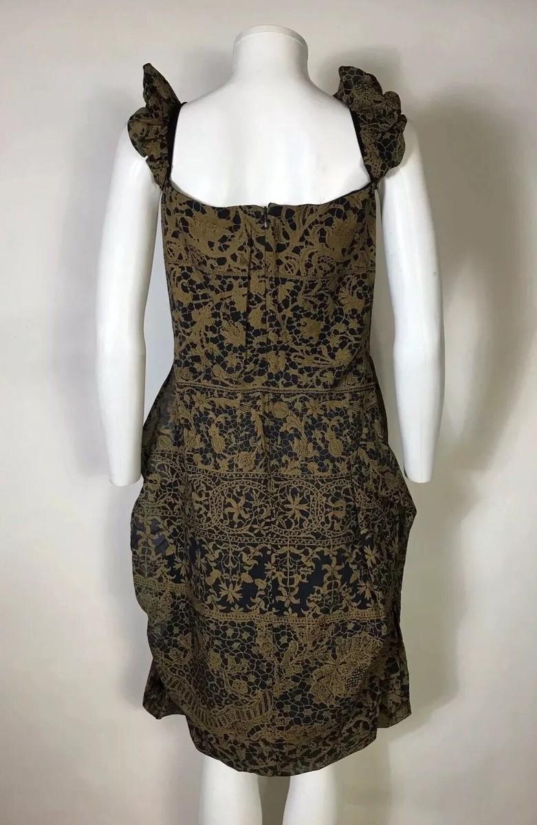 Vtg Vivienne Westwood Red Label Gold Lace Print Dress M 44