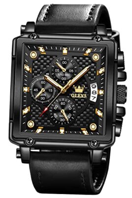 Square Watches for Men Brown Leather Chronograph Fashion