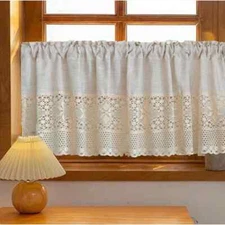 Retro Cotton Linen Lace Half Curtain Cabinet Short Curtains For Kitchen Decor