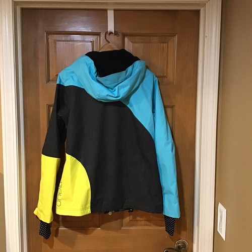 O’NEILL Women’s Hooded Ski~Snowboard Jacket, SZ LARGE, Teal, Charcoal, Yellow, - Picture 2 of 11