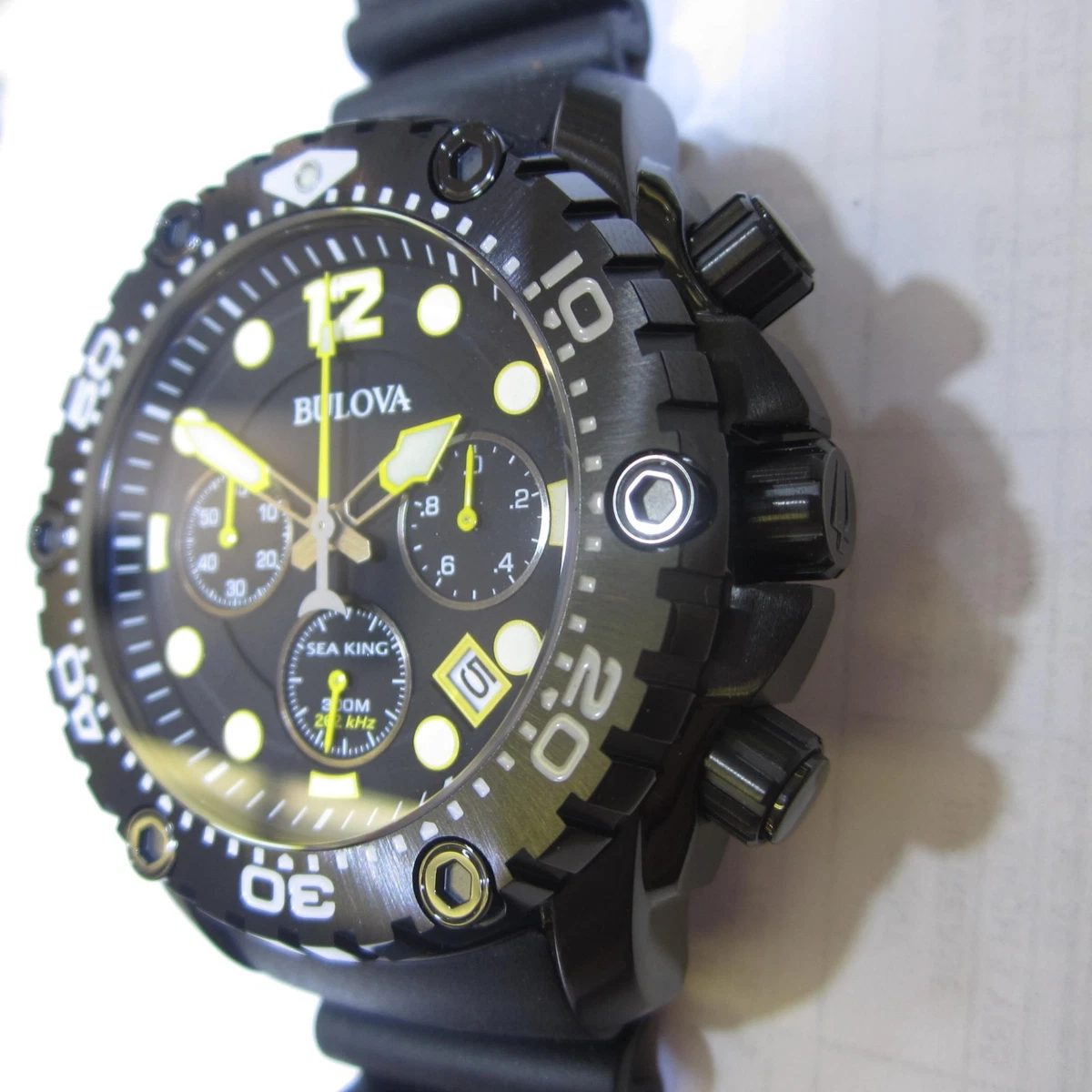 BULOVA SEA KING MEN S WATCH DATE CHRONO IP BLK RUBBER SPORTS ORIGINAL NEW 98B243