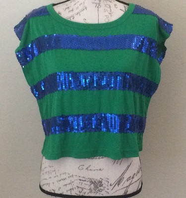 blue and green sequin top