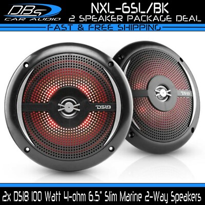 2x DS18 NXL-6SL Black 6.5'' Marine Speakers Slim 100W Max 4-ohm 2-Way Coaxials