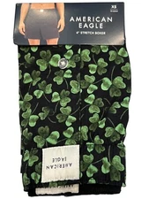 NWT AMERICAN EAGLE Stretch Boxer Sz XS-S-M-XL Black Green Shamrocks #84
