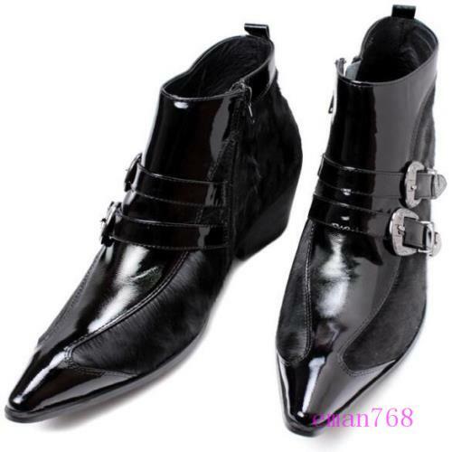 Gothic Mens Leather Buckle Oxford Fashion Ankle Boot Pointy Toe Dress Shoes Size - Picture 7 of 12