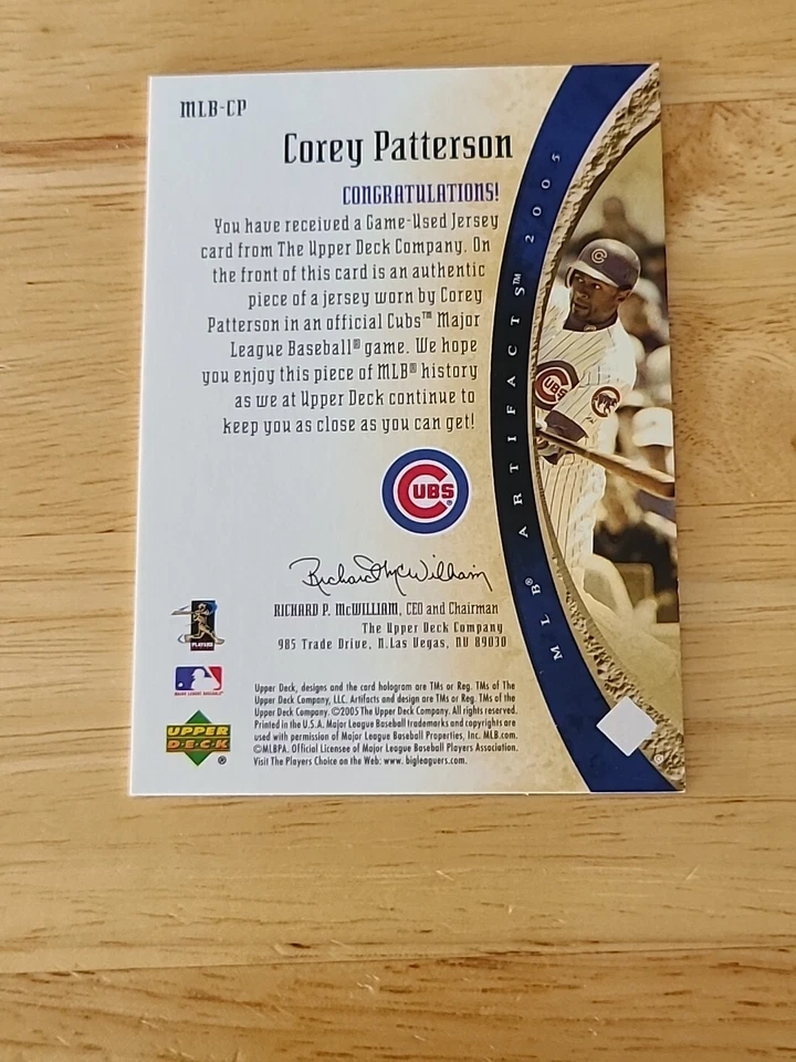 2005 Upper Deck Artifacts MLB Apparel /325 Corey Patterson #MLB-CP Gu Jersey $$$ - Image 2 of 2