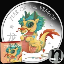 BABY DRACHE Tuvalu 2024 - 1/2 Oz Silber PP Proof in Farbe - Jahr des Drachen BOX