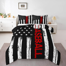 Baseball Comforter Set Full Sports Bedding for Boys Kids Teens USA Flag Quilt Se