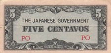 Philippines  5  Centavos  ND. 1942  Block PO  WW II  Circulated Banknote QZ 1